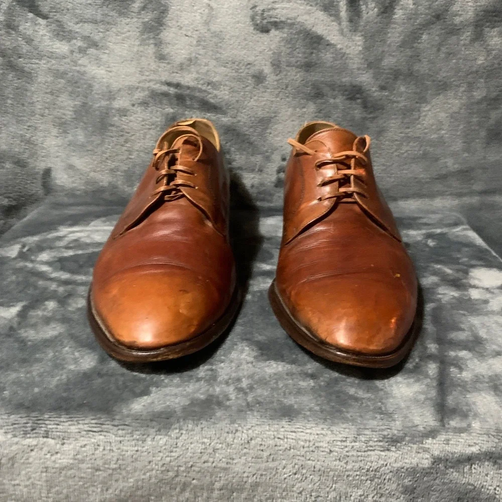 Bally Mens Brown Leather Derby Dress Shoes Made in Italy Lace Up Plain Toe 9.5